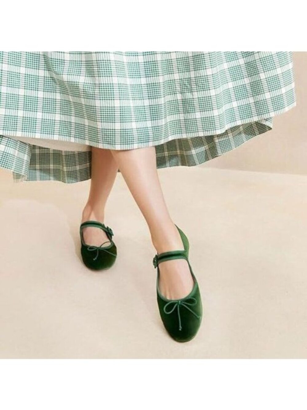 miss left Women Bowknot Ankle Strap Mary Jane Classic Closed Round Toe Green
